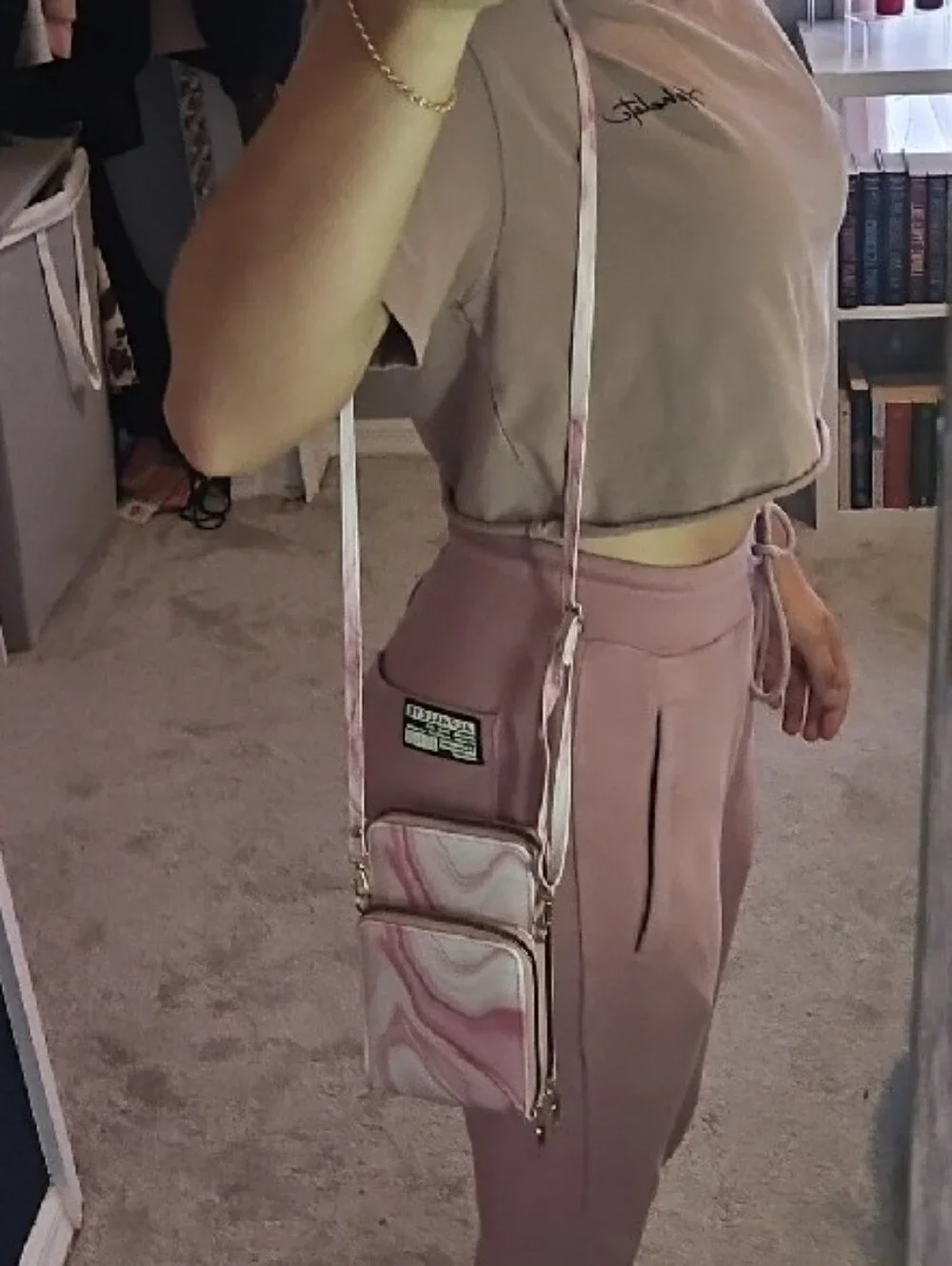 Pink Marble Crossbody Phone Bag - Women's Small Shoulder Purse